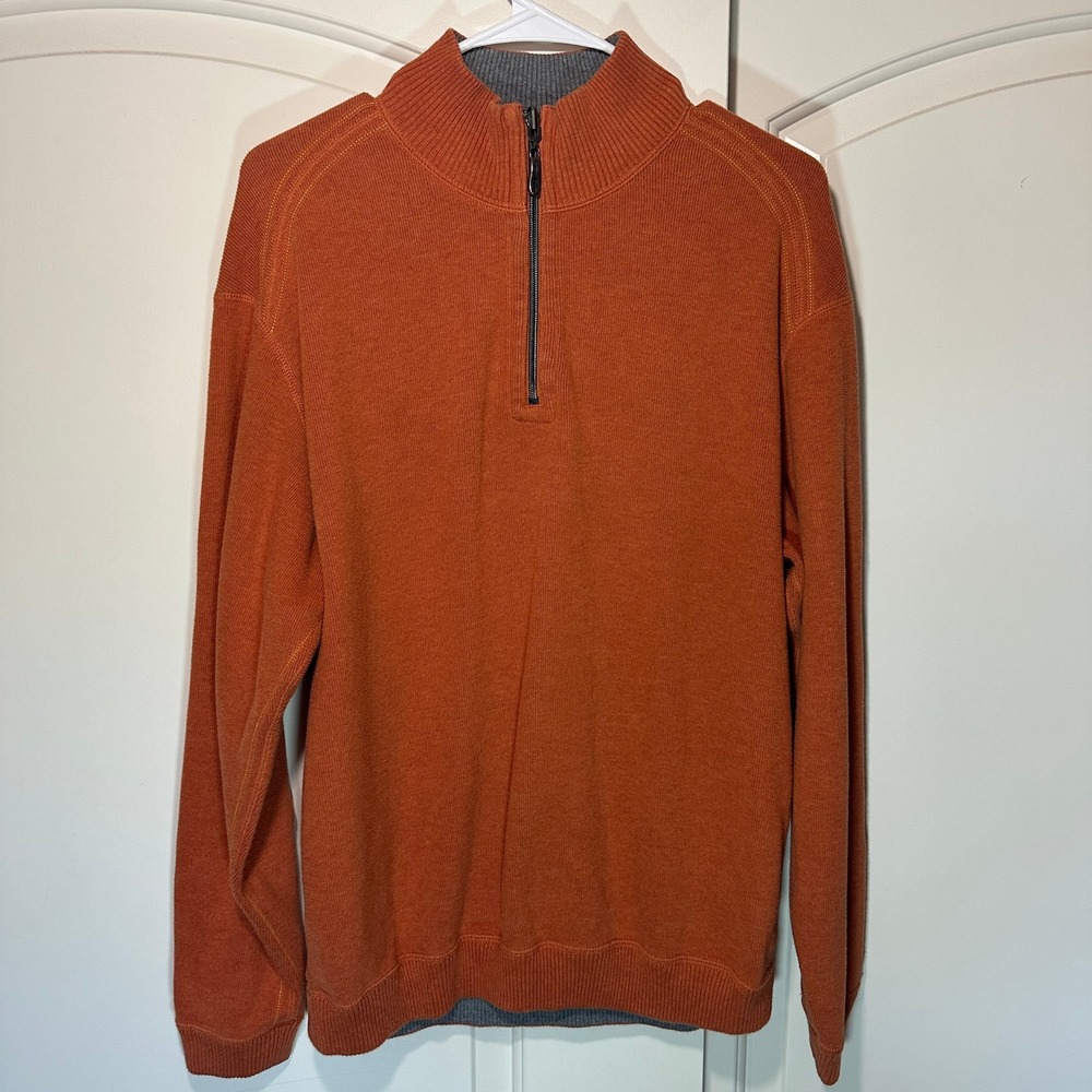 Tommy Bahama Sweatshirt Mens‎ Medium Orange Gray 1/4 Zip Reversible Flipside